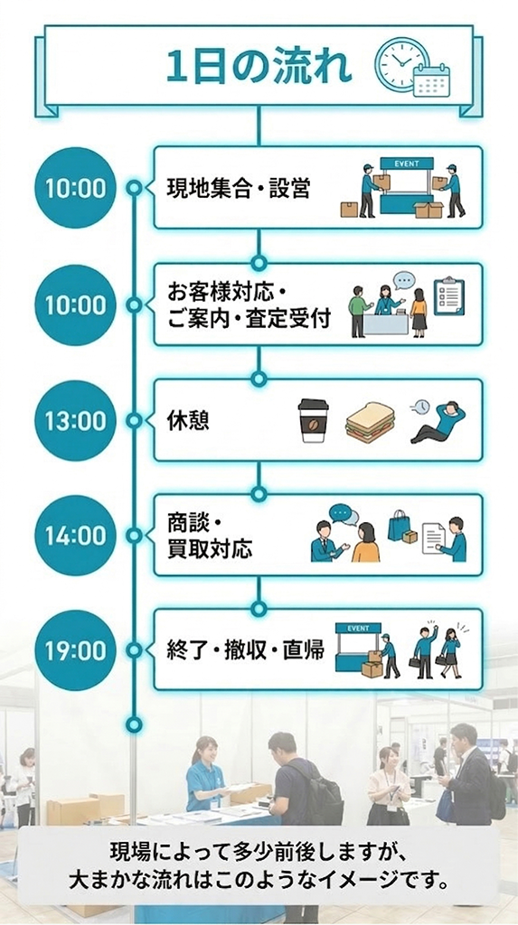 1日の流れ 09:30現地集合から18:00終了まで