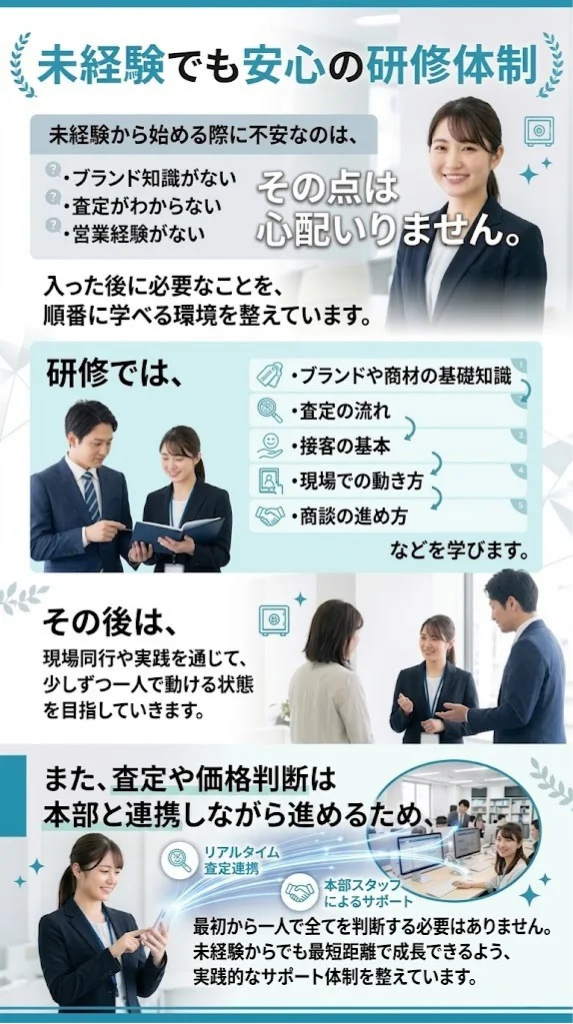 未経験でも安心の研修体制 ブランド知識・査定・接客を段階的に習得